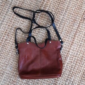 Leather Crossbody Bag in Brown with Black Strap
